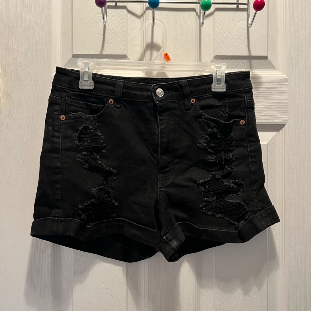 American Eagle Black Distressed Mom Jean Shorts